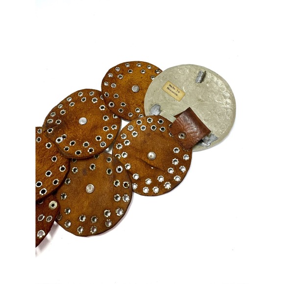 Leather Grommet Studded Round Disk Belt Floral Buckle Conchos 1970\'s main image 8